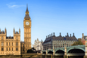 Landscape view of the Palace of Westminster